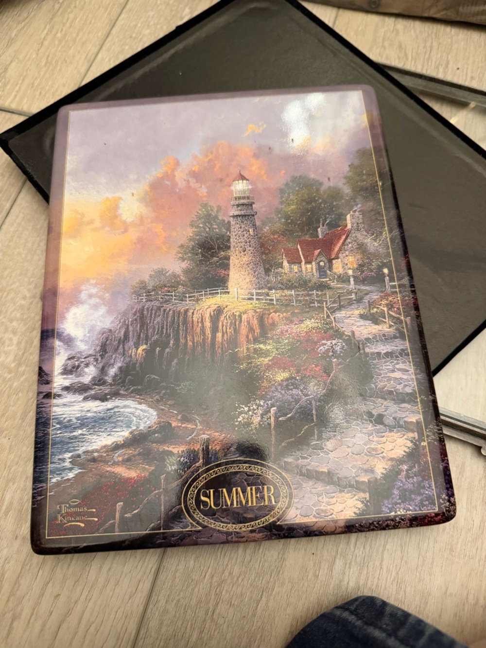 Thomas Kinkade Summer Lighthouse Print in Purple, Gold, Green, Blue